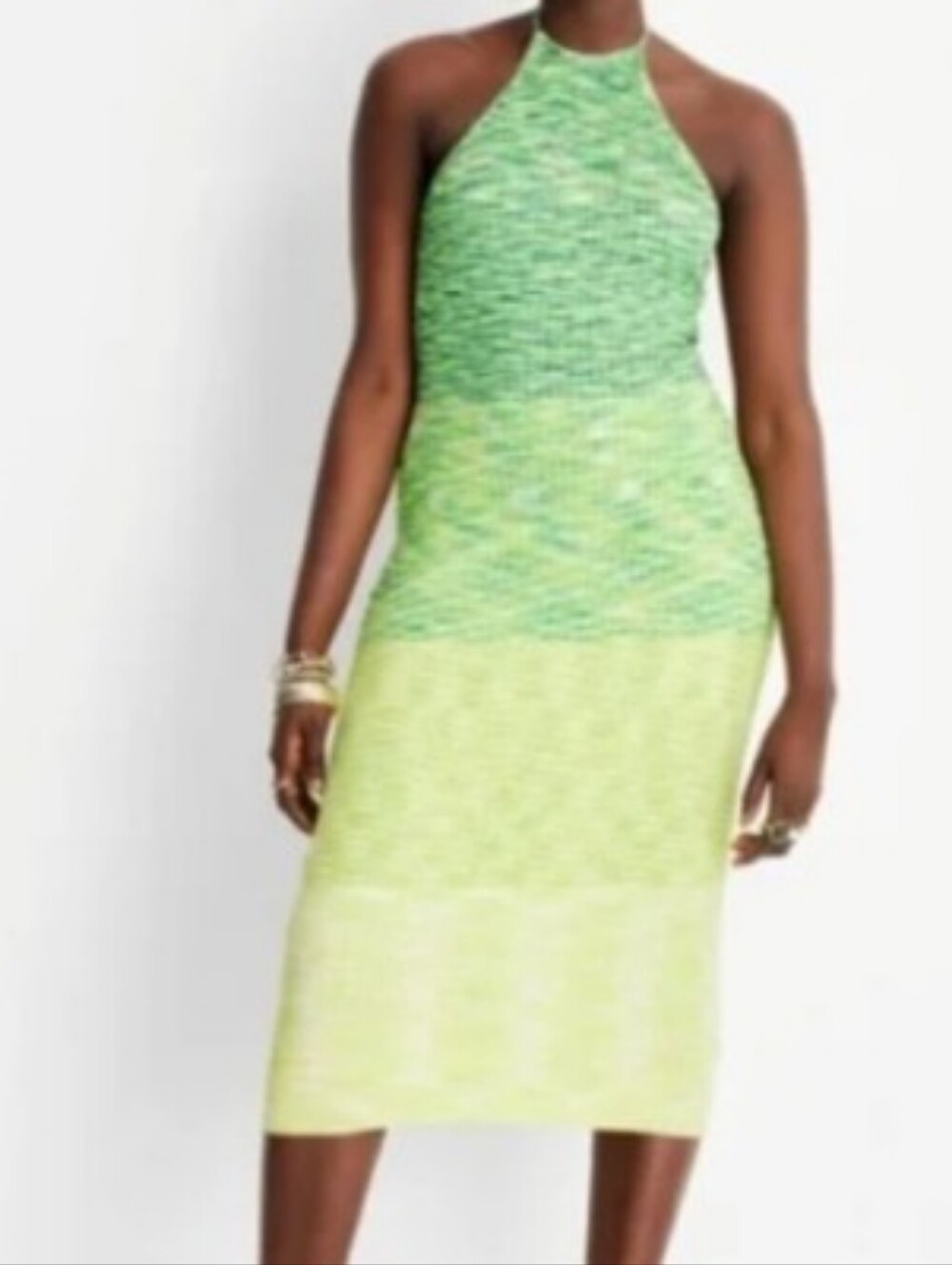 Halter Knit Ombre Midi Dress in Green